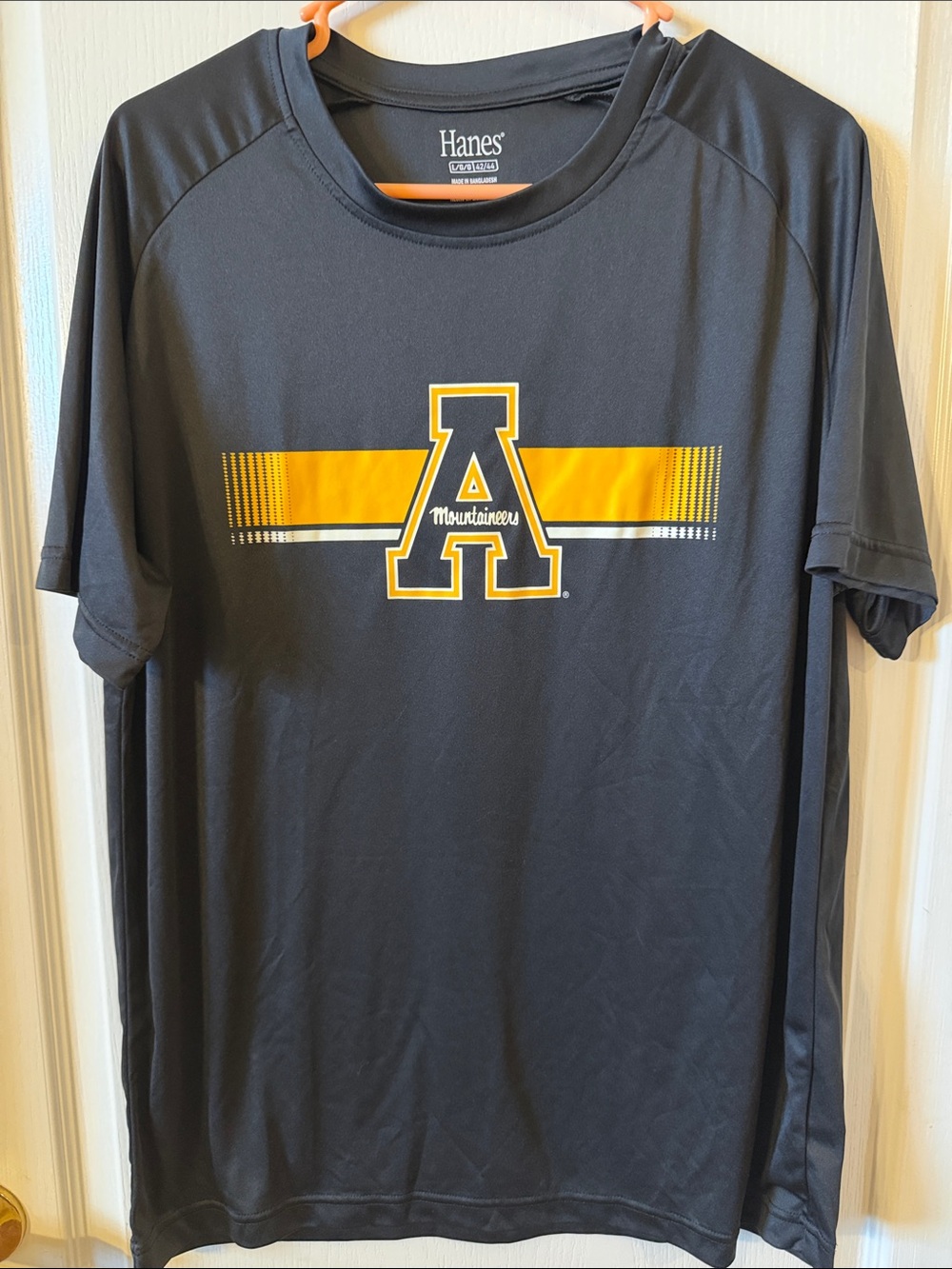 Hanes Men’s Black & Gold Mountaineers Athletic Tee size Large Dri Fit